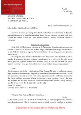 Escritura de venta de Higinio Esteban Navarro a Antonia Navarro Gonzalo (Transcripción)