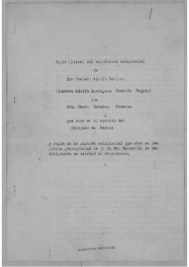 Copia literal del expediente matrimonial de Gustavo Adolfo Bécquer con Casta Esteban Navarro