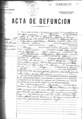 Partida de defunción de Antonia Navarro Gonzalo
