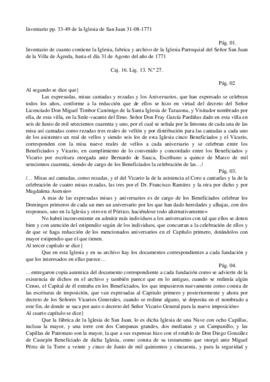 Inventario de la Iglesia, fábrica y archivo de la Iglesia Parroquial de San Juan Bautista de Ágreda