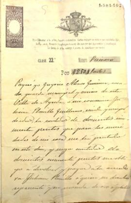 Pagare yo, Gregorio Alonso Jiménez, a Julian Planillo Guillermo la cantidad de 250 pesetas