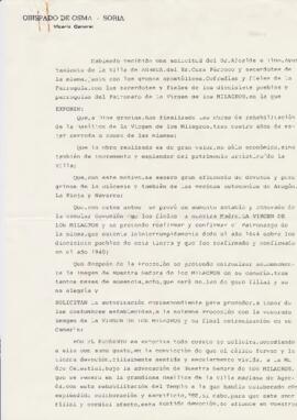 Acta de entrega de la Imagen de la Virgen de los Milagros