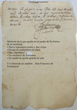 Bienes de Margarita de Fuenmayor en poder de Francisco de Fuenmayor