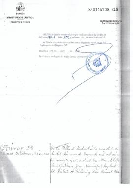 Certificado de defunción de Higinio Esteban Navarro
